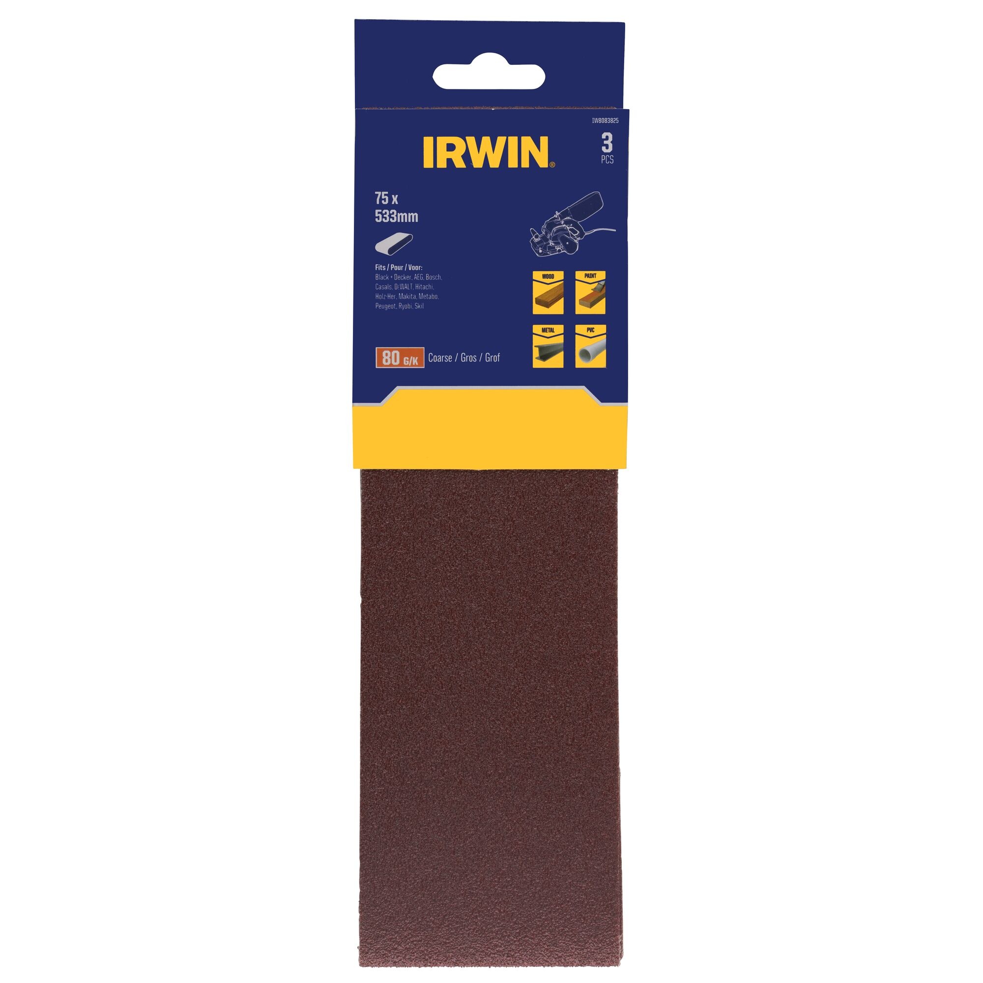 IRWIN Schuurband 3PCS 75x533mm K80 - Detailed view of the product