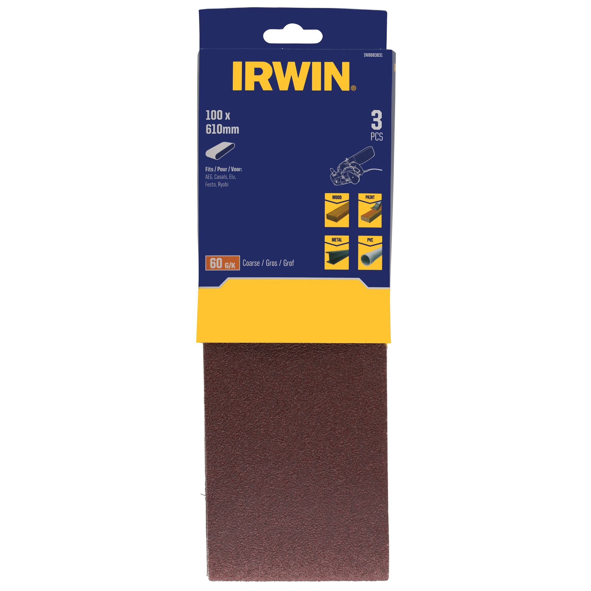 IRWIN Schuurband 3PCS, 100x610mm, K60 - Detailed view of the product