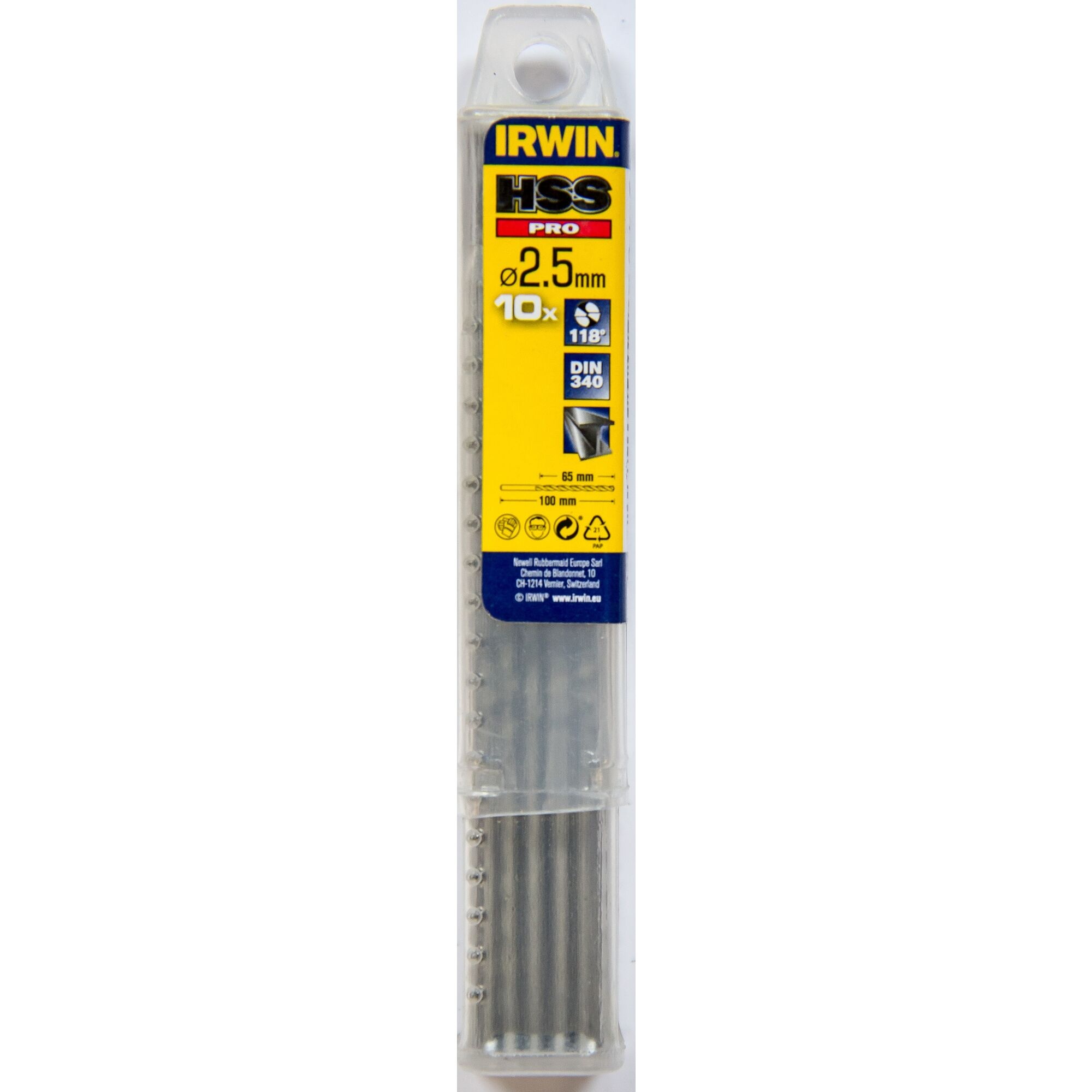 IRWIN HSS PRO Metaalboor (lang) 118° 2.5mm 10PCS