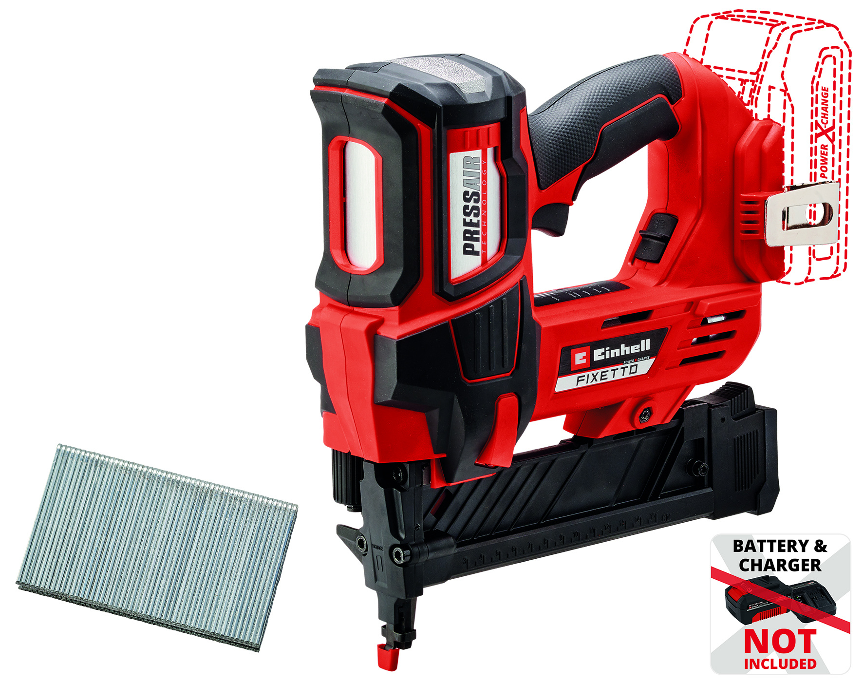 Einhell Accu Tacker TE-CN 18/32 Li Solo Power X-Change (18 V, 20 schoten/min, max. lengte nieten: 25 mm, max. lengte spijkers: 32 mm, incl. 300 nieten en 300 spijkers, zonder accu
