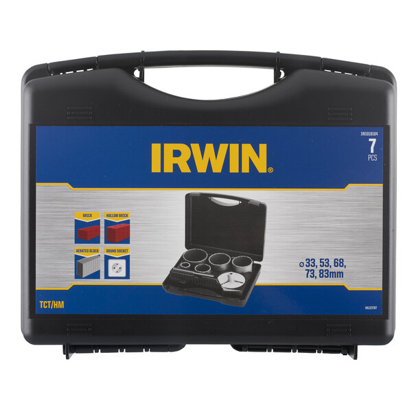 IRWIN Set TCT gatenzagen 5PCS voor steen in koffer, 33, 53, 68 ,73 en 83mm. Diepte 83mm. Inclusief adaptor - Detailed view of the product