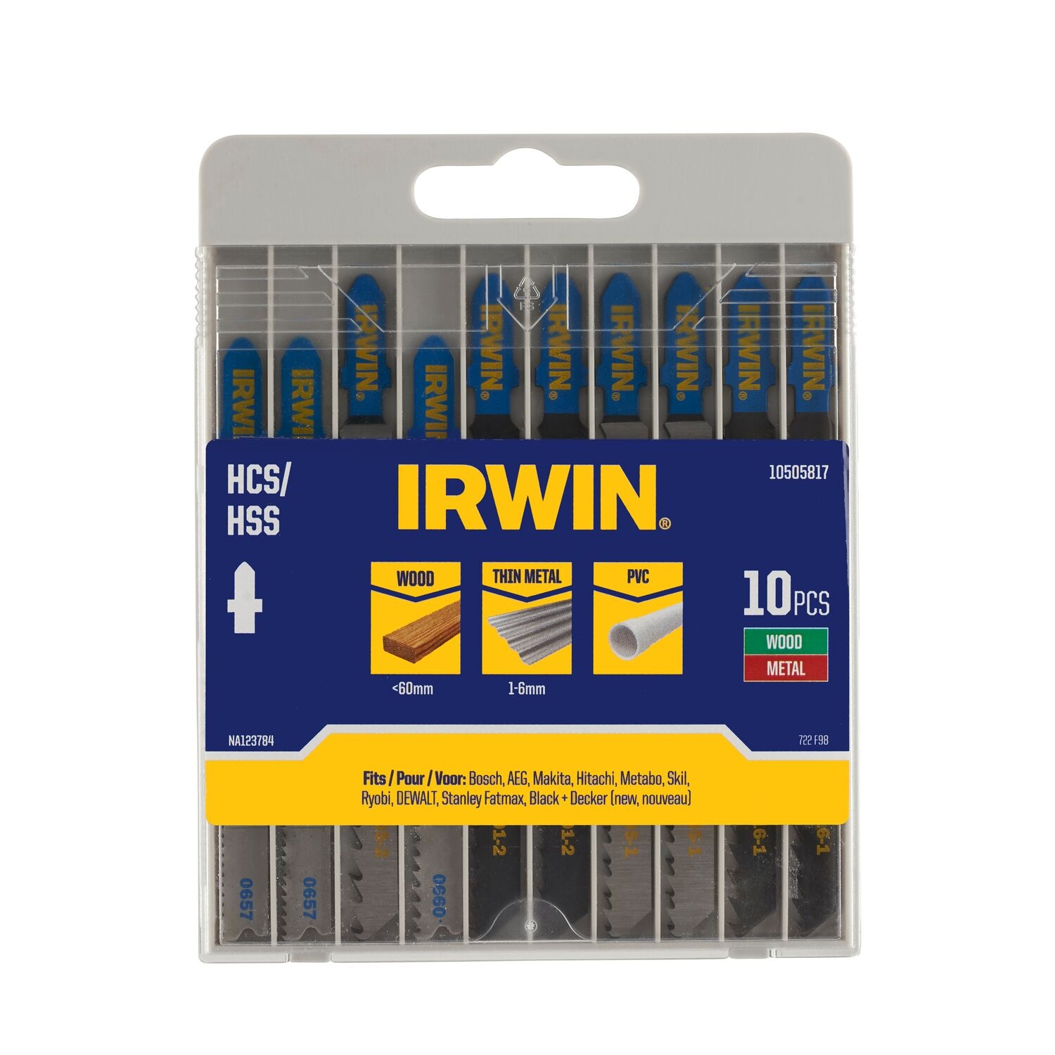 IRWIN Set decoupeerzaagbladen 10PCS, T-schacht Hout&metaal - Detailed view of the product