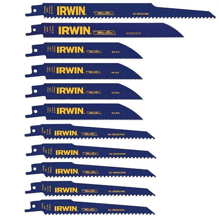 IRWIN Set bimetal reciprozaagbladen voor hout, PVC en metaal 11PCS, diverse vertanding en lengte