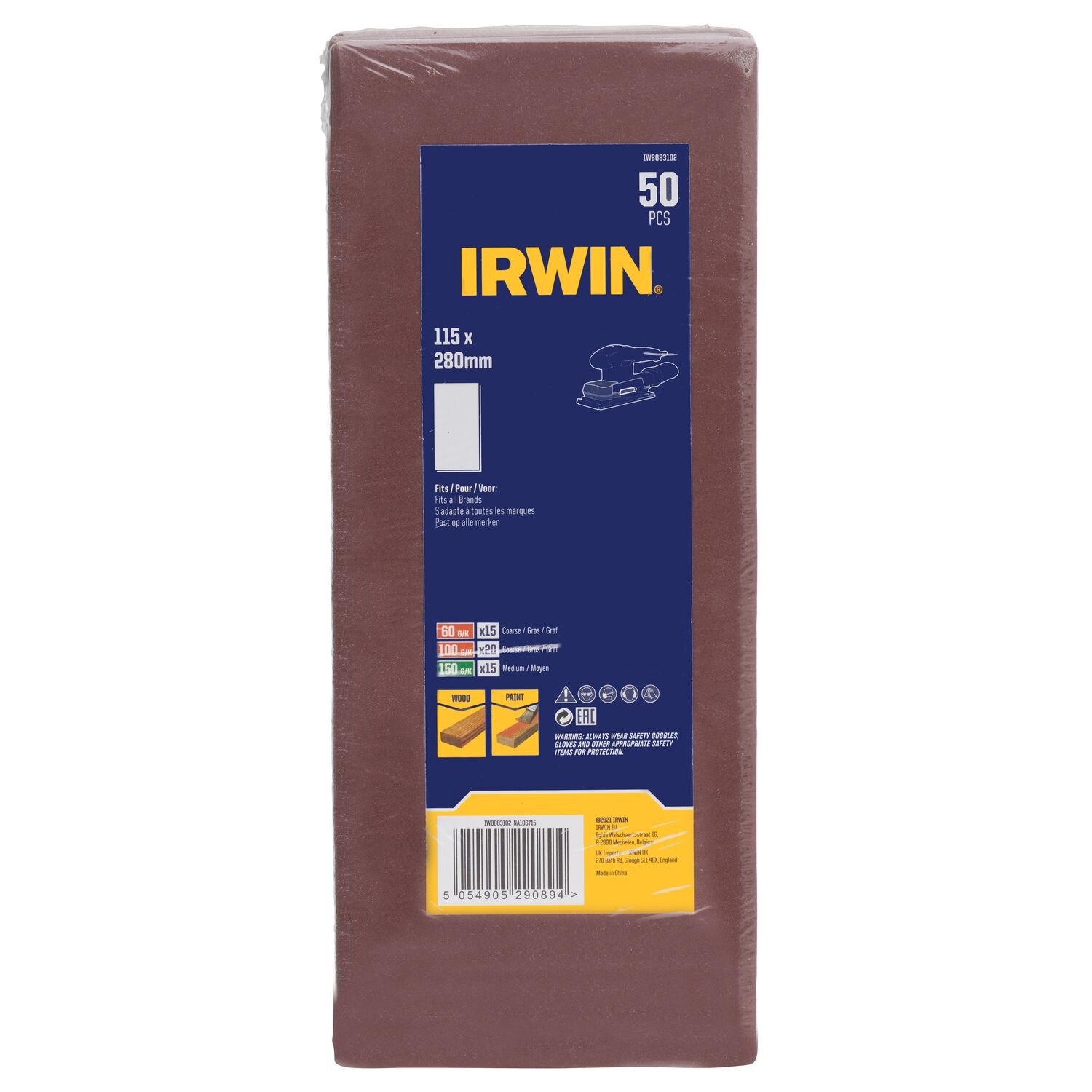 IRWIN Set Schuurstroken 50PCS 1/2 115x280mm met klem, geen perfo, 15x K60, 20x K100 en 15x K150 - Detailed view of the product