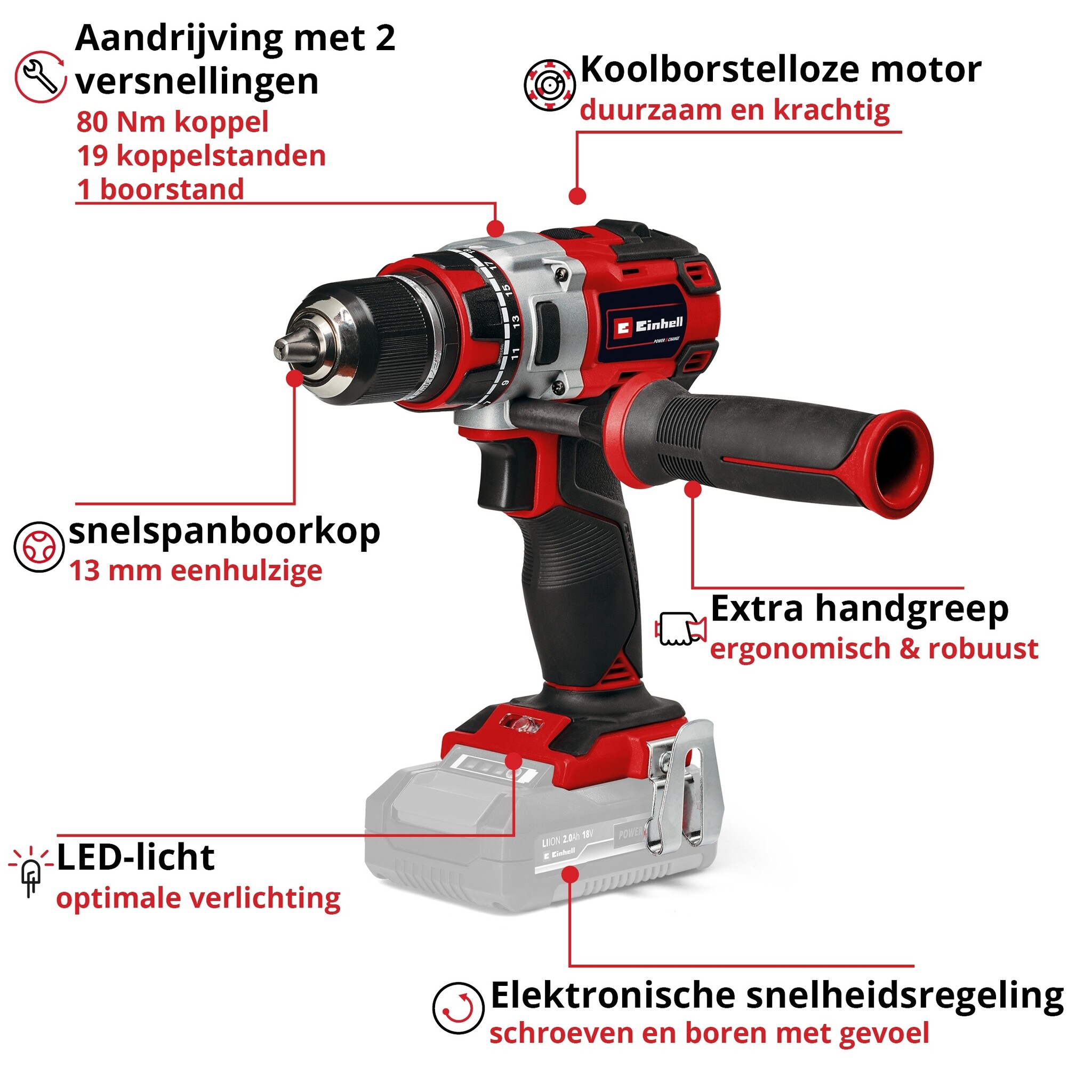 Einhell TP-CD 18/80 Li BL Solo - Accu Boor-/Schroefmachine - Power X-Change - Detailed view of the product
