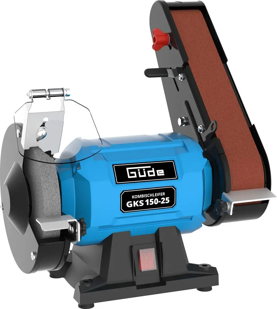 Güde Combinatieschuurmachine GKS 150-25 (250 W, 2980 1/min, condensatormotor, stabiele machinevoet, vonkbescherming instelbaar, fijne slijpschijf ø 150 mm 36 K, schuurband 50x686 mm 80 K
