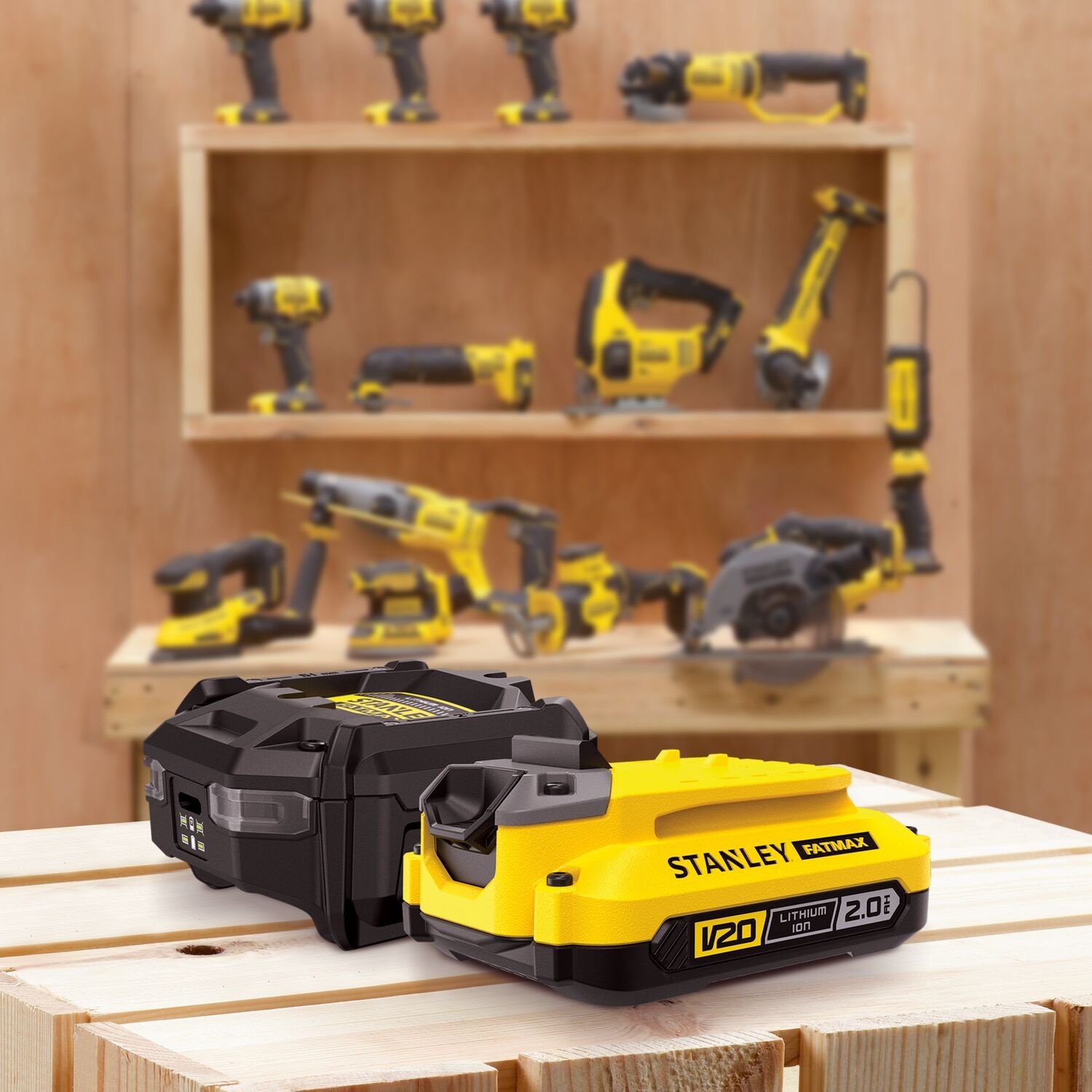 Stanley SFMCB10D1 Starterkit 1x 2,0Ah Accu + Lader V20 - Detailed view of the product