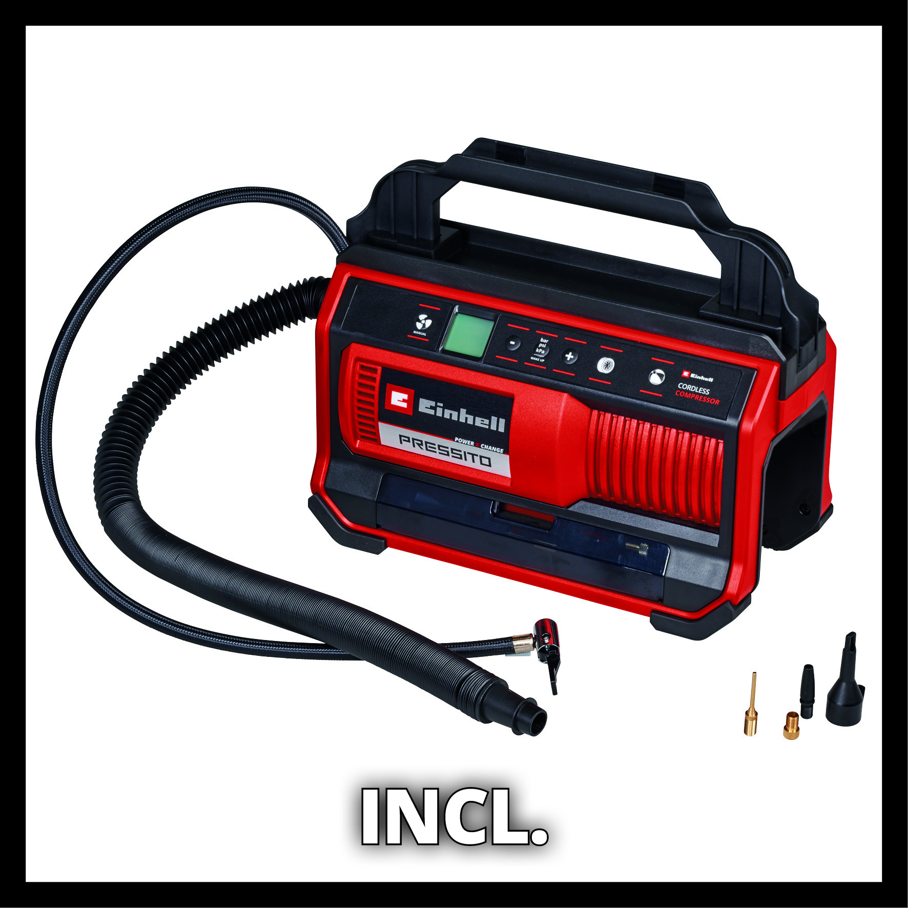 Einhell PRESSITO 18/25 Li Solo - 3in1 Accu Compressor - Power X-Change - Detailed view of the product