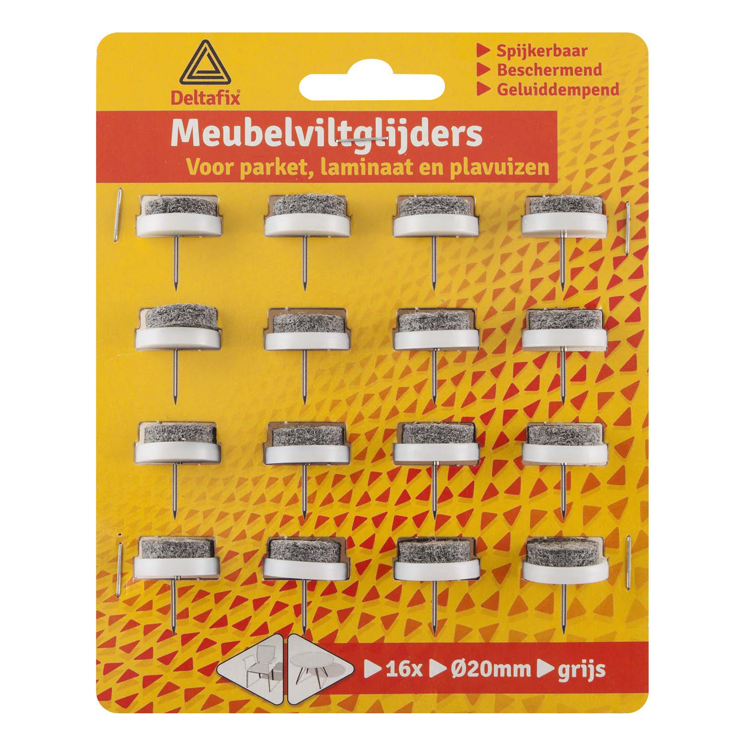 Deltafix Meubelviltglijders 20mm - Grijs - 16 Stuks met nagel