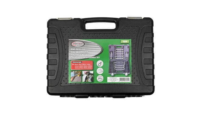 Ratel ring-steek sleutel 12 dlg + koffer - Detailed view of the product