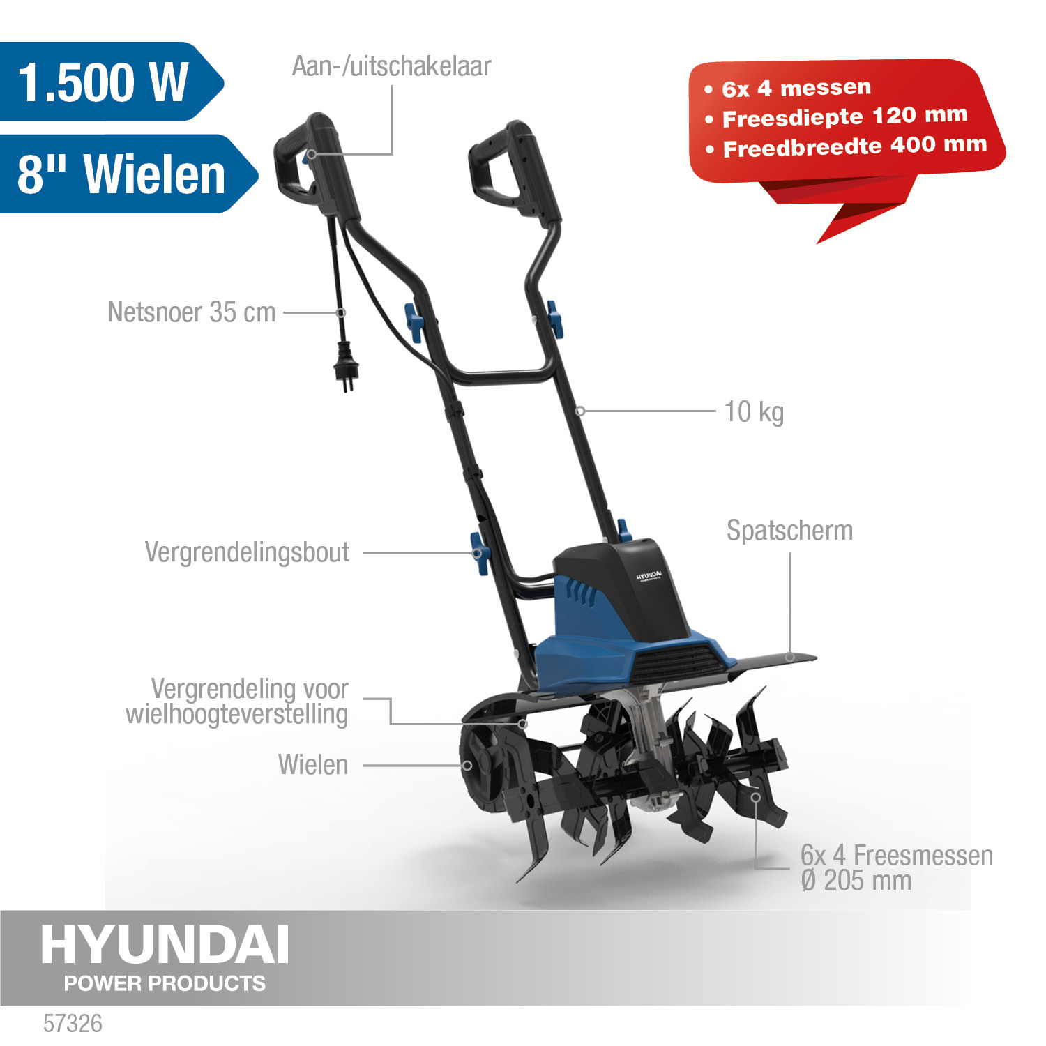 Hyundai Elektrisch Grondfrees 400mm - 1500W - Detailed view of the product