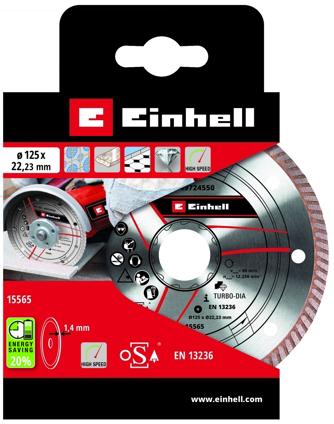 Einhell Diamantslijpschijf - 1 stuk -Ø125x22x1,2 mm - Detailed view of the product