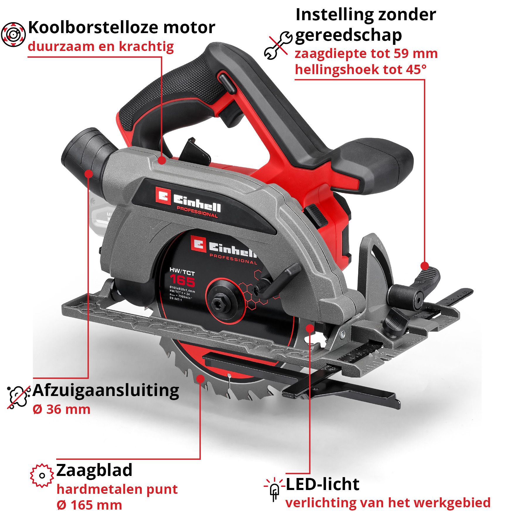 Einhell TP-CS 18/165 Li BL - Solo - PROFESSIONAL Accu Handcirkelzaag - Detailed view of the product