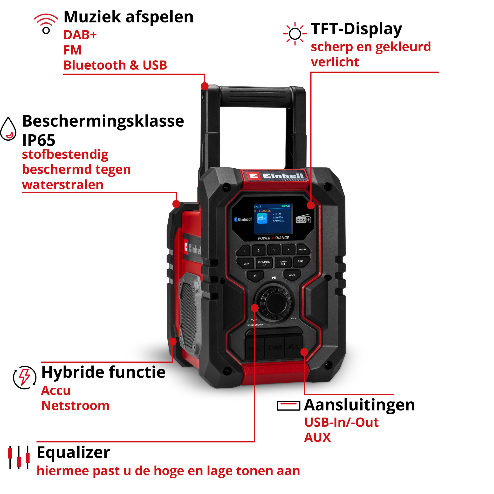 Einhell Bouwradio TE-CR 18 Li DAB+/FM/BT - Solo - Detailed view of the product