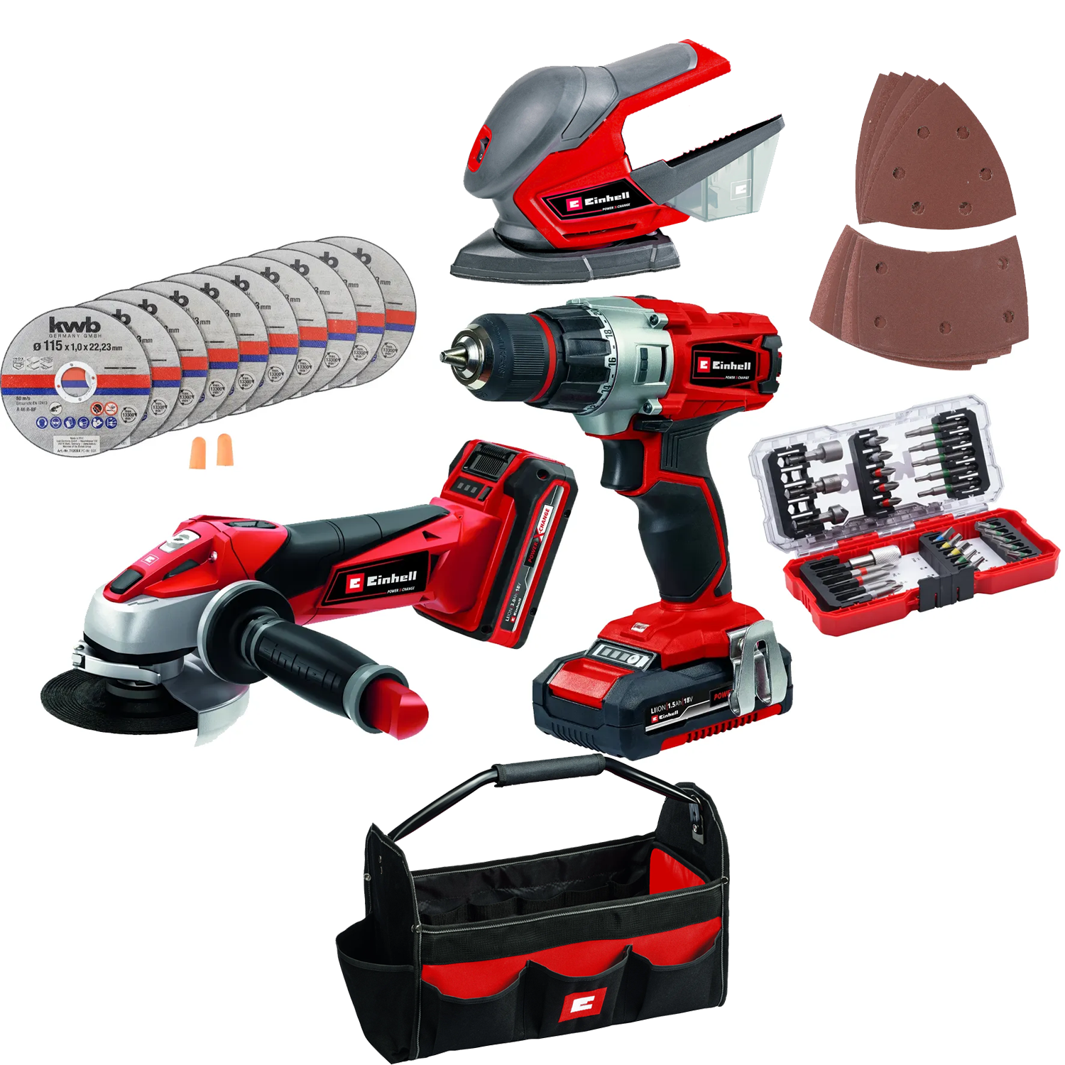 Einhell TE-TK 18 Li Kit Exclusive– Accu Combiset met Boormachine, Slijper, Schuurmachine, Accessoires&Tas - Default image for the product