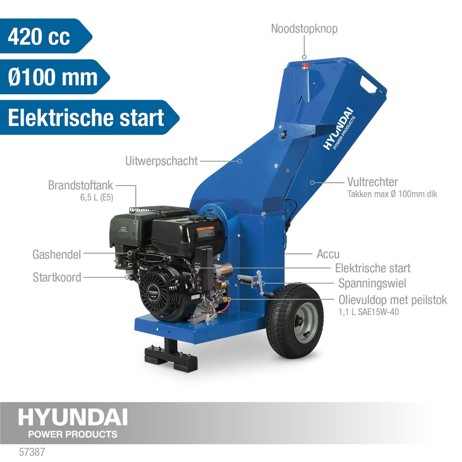 Hyundai Houtversnipperaar 15PK 4-takt 420cc thumbnail 10