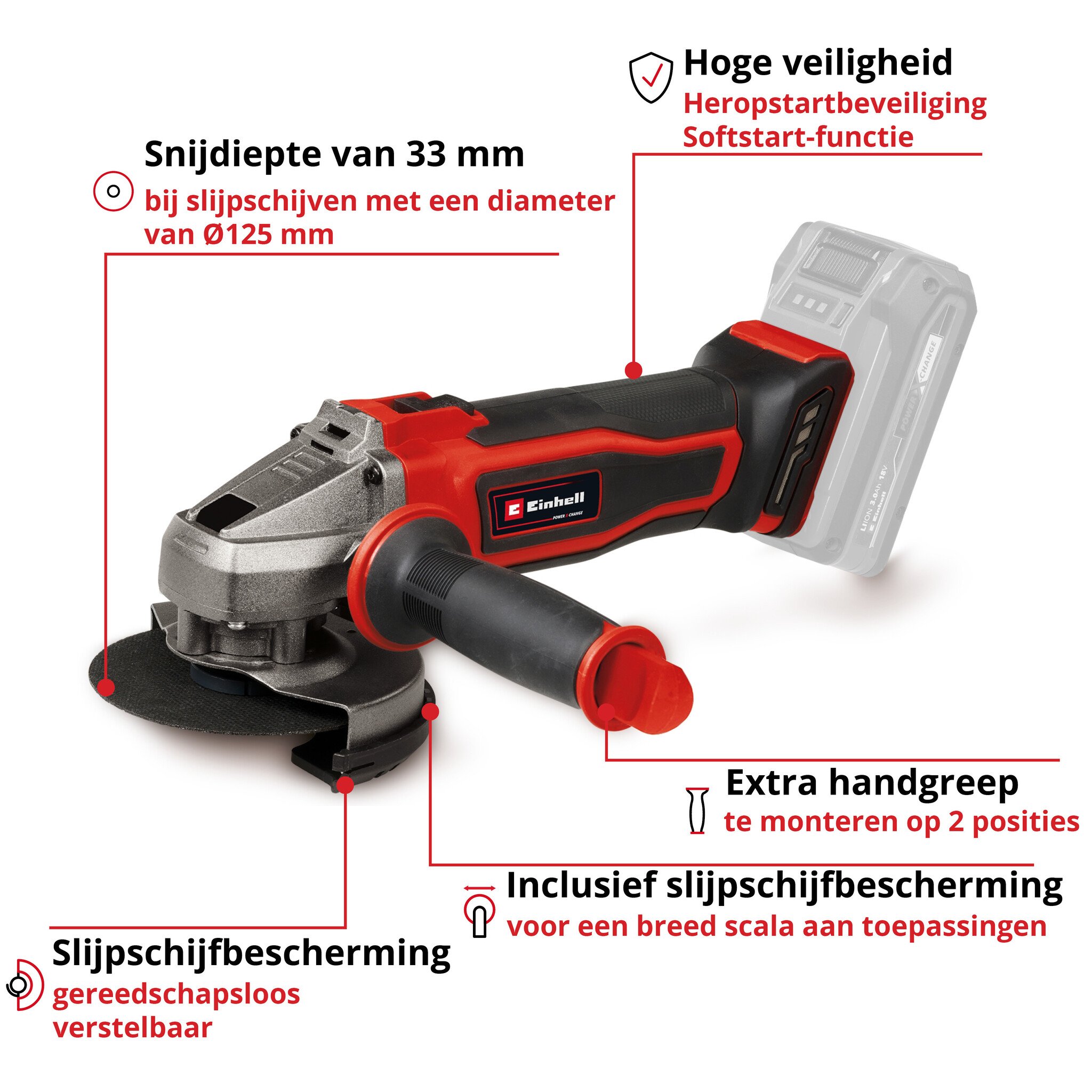 Einhell TE-AG 18/125-2 Li - Solo - Accu Haakse Slijper - Detailed view of the product