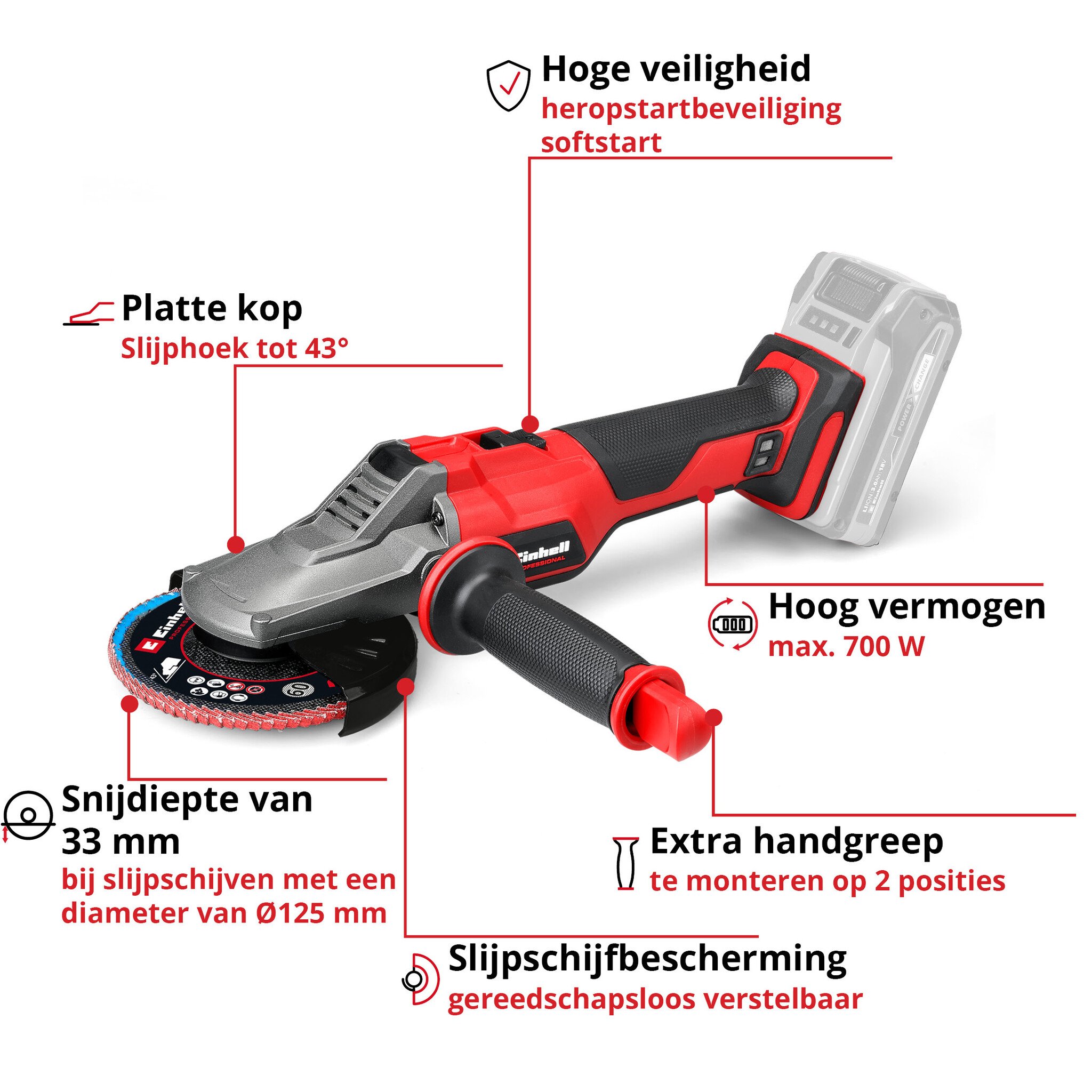 Einhell TP-AG 18/125 F Li BL Solo - Accu Platkop Haakse Slijper -Ø125 mm - Power X-Change - Detailed view of the product