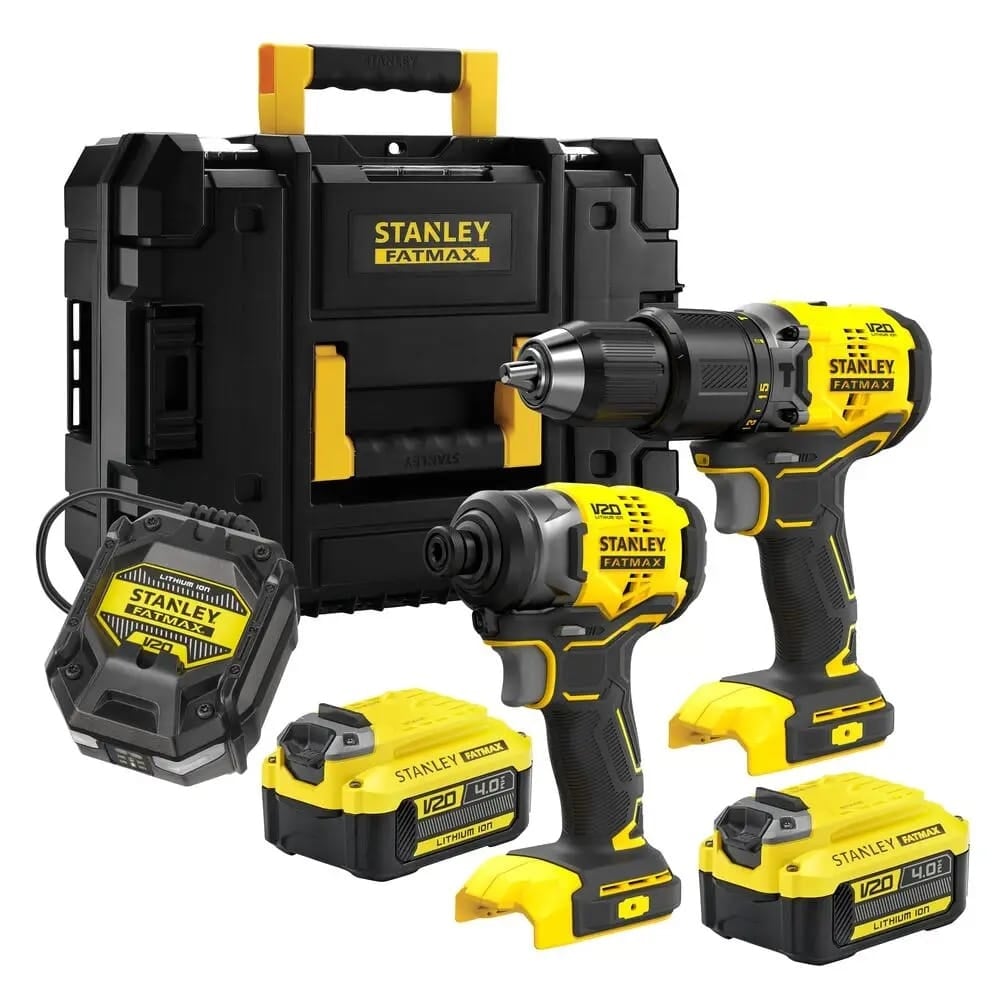 Stanley SFMCK461M2T-QW– Set met 2 stuks: klopboormachine en slagschroevendraaier, inclusief 2 V20-18V 4Ah accu’s en snellader in TSTAK-koffer. - Default image for the product