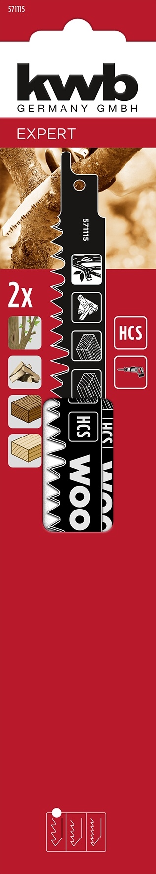 KWB Reciprozaagblad HCS 242 mm– Voor Hout, Grove Vertanding (571115) 2 Stuks - Detailed view of the product