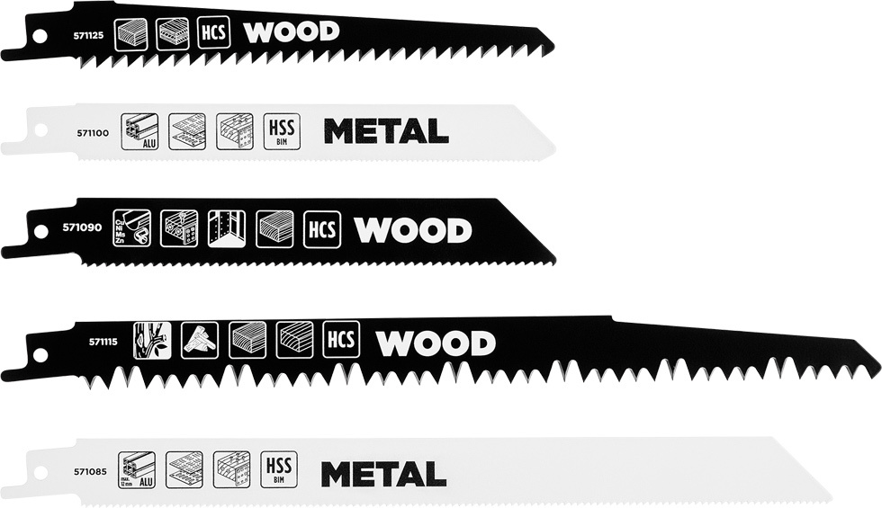 KWB Reciprozaagbladen Set 5-delig– Voor Hout en Metaal (571075) - Default image for the product