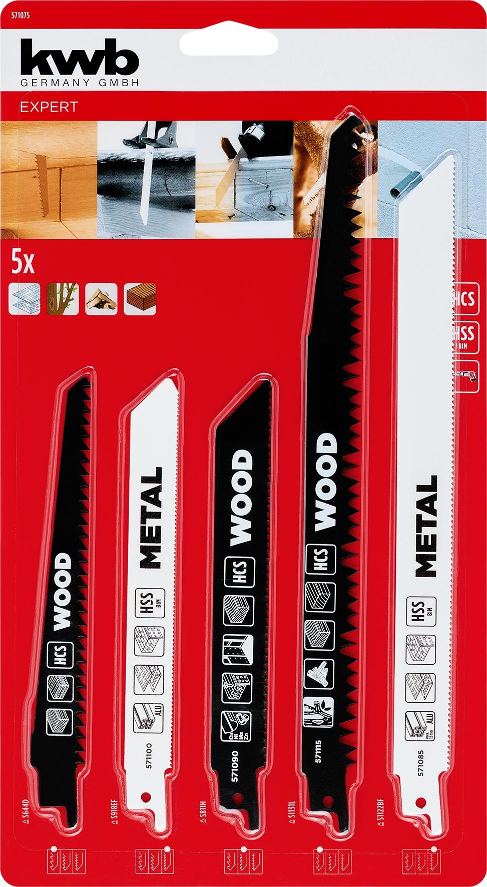 KWB Reciprozaagbladen Set 5-delig– Voor Hout en Metaal (571075) - Detailed view of the product
