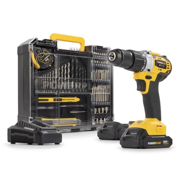 PowerPlus Accu Klopboor-/Schroefmachine Brushless 20V– 60 Nm – incl. 2× 2,0Ah accu, lader&78 accessoires afbeelding