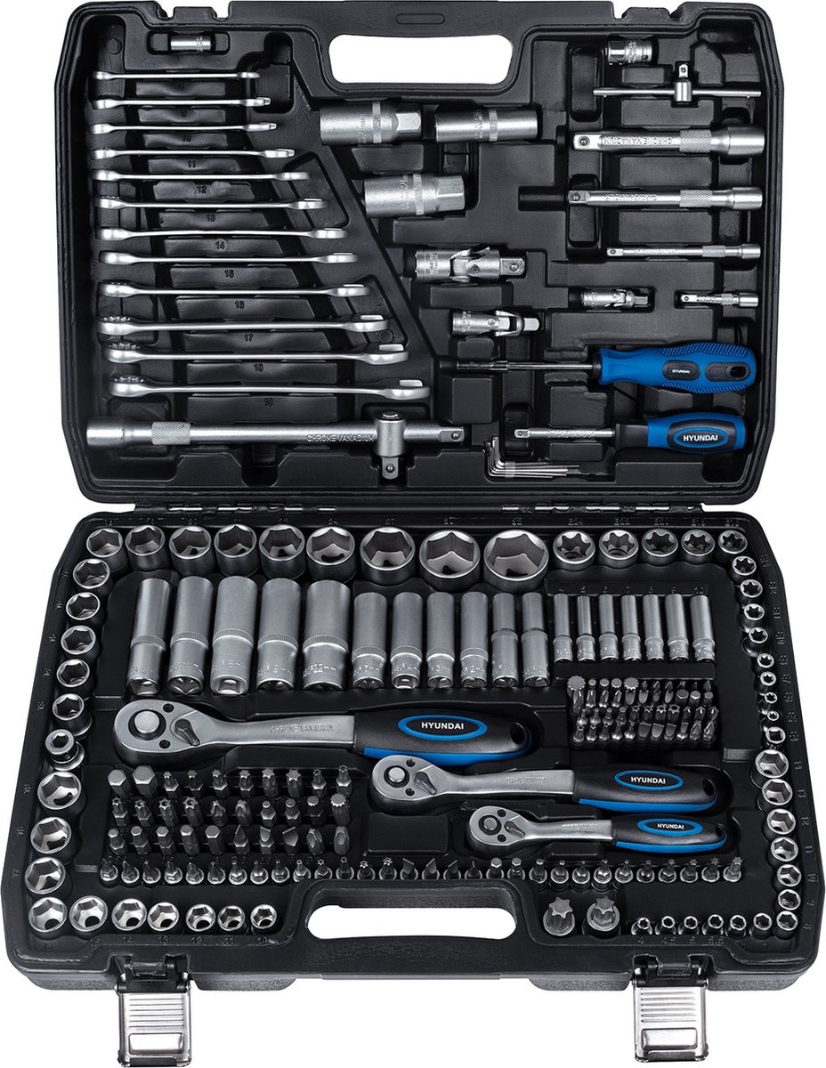 HYUNDAI doppen set 216-delig - Inclusief koffer - Ergonomische handgrepen - Chroom-vanadiumstaal afbeelding
