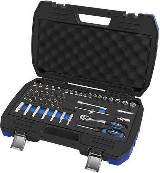 Hyundai doppen/bitsset 52-delig - chroom-vanadiumstaal - ergonomische handgreep - inclusief verlengstukken en adapter afbeelding