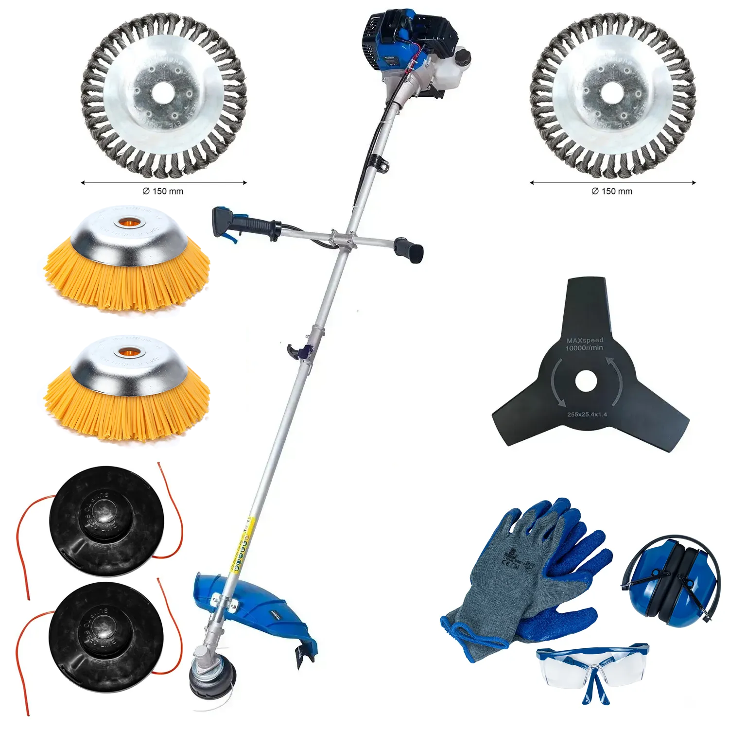 Hyundai Bosmaaier benzine 43cc - 2-TAKT - Inclusief onkruidborstel 2x - Veiligheidsset - Nylon onkruidborstel 2x