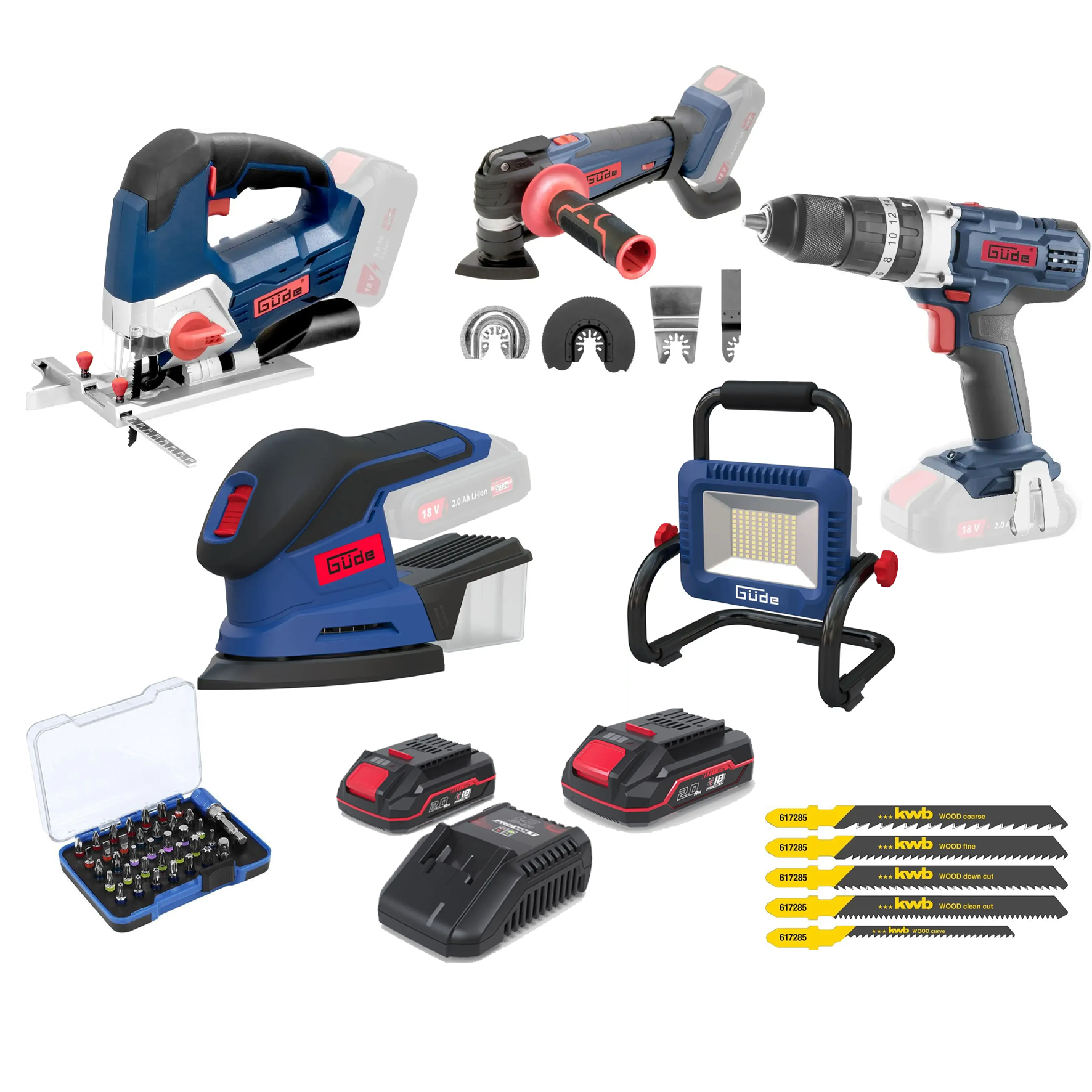 Güde Accu Combiset 18V E³ – 9-delig – Complete Gereedschap Set