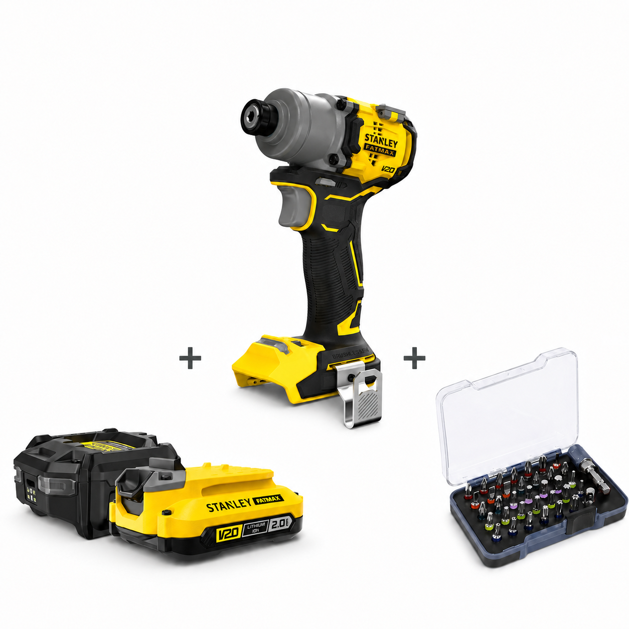Stanley FATMAX V20 SFMCF830B Brushless Slagschroevendraaier Set 18V – 2,0Ah Accu, Lader en 36-delige Bitset