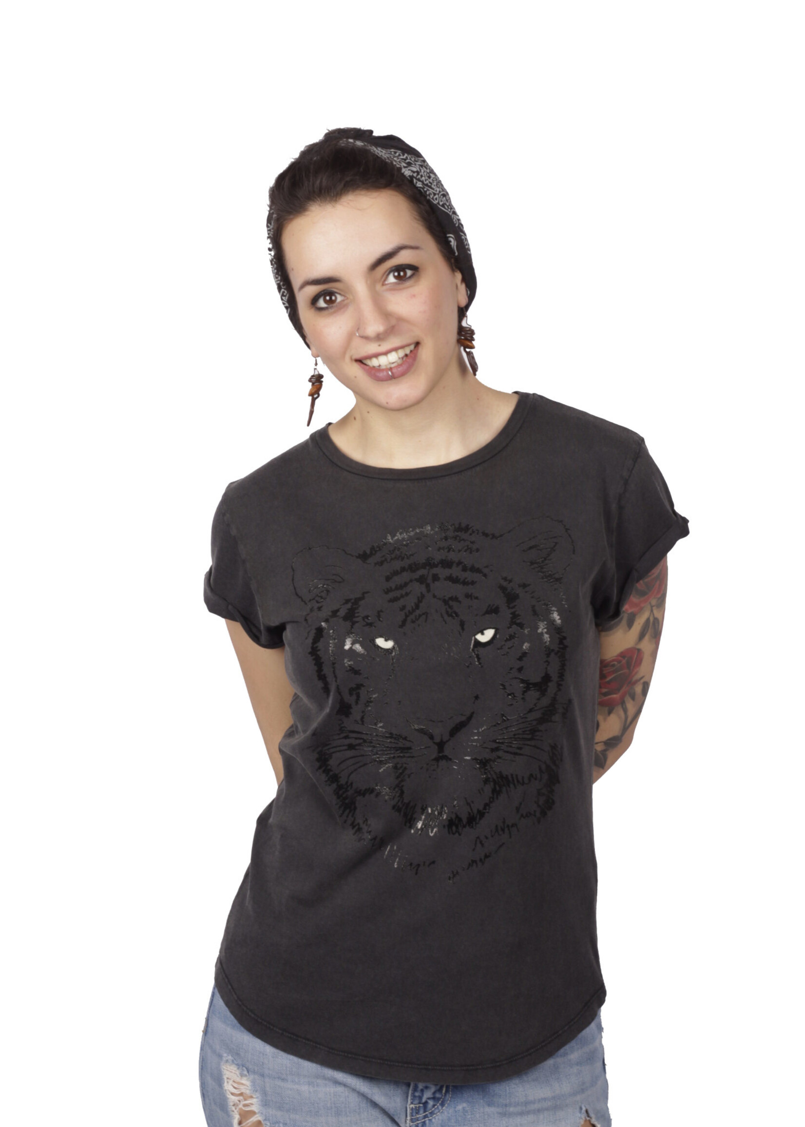 BLACK  TIJGER T-SHIRT - ROLL-UP (V)