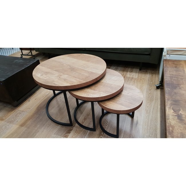 WoonMax Set van 3 salontafels Hugo met stalen onderstel