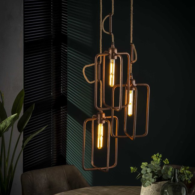 WoonStijl Hanglamp 3x H31cm twist getrapt zandg. Alu / Antiek koper finish