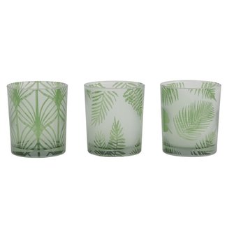 Light en Living Windlicht set van 3 FOLHAS Glas Groen