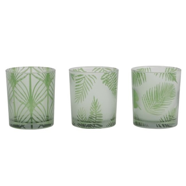 Light & Living Windlicht set van 3 FOLHAS Glas Groen