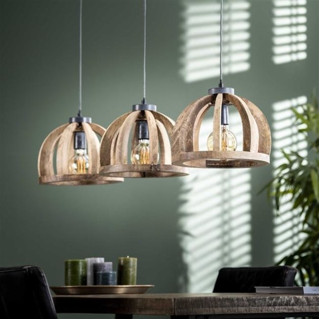 WoonStijl Hanglamp 3x Ø30 gebogen houten spijlen