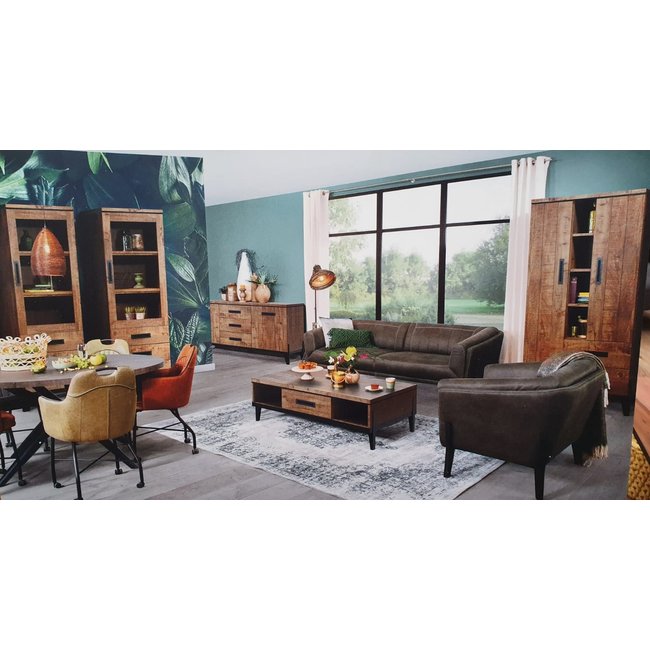 WoonMax Union vitrinekast 1 deur/3 laden lamulux mango