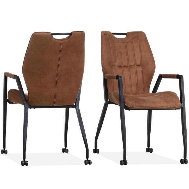 WoonMax Eettafelstoel Olympic - Antraciet, cognac, mosgroen