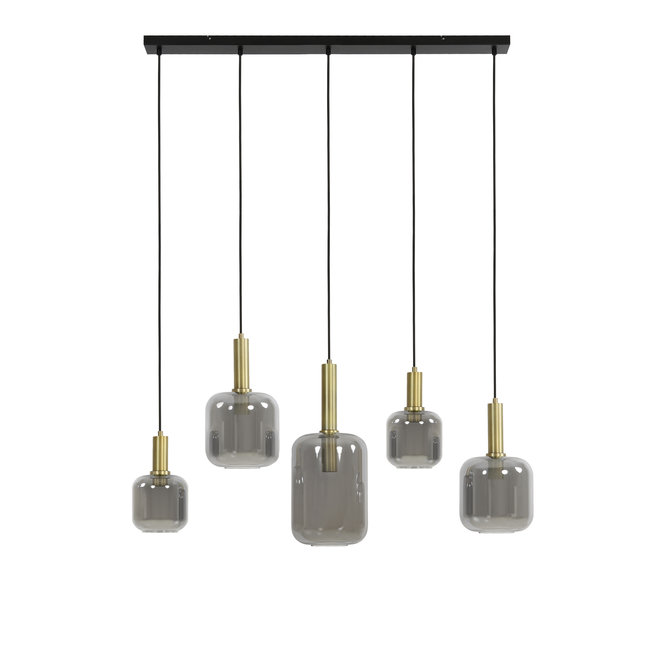 Light en Living Hanglamp 5L 110x22x32 cm LEKAR antiek brons+smoke glas