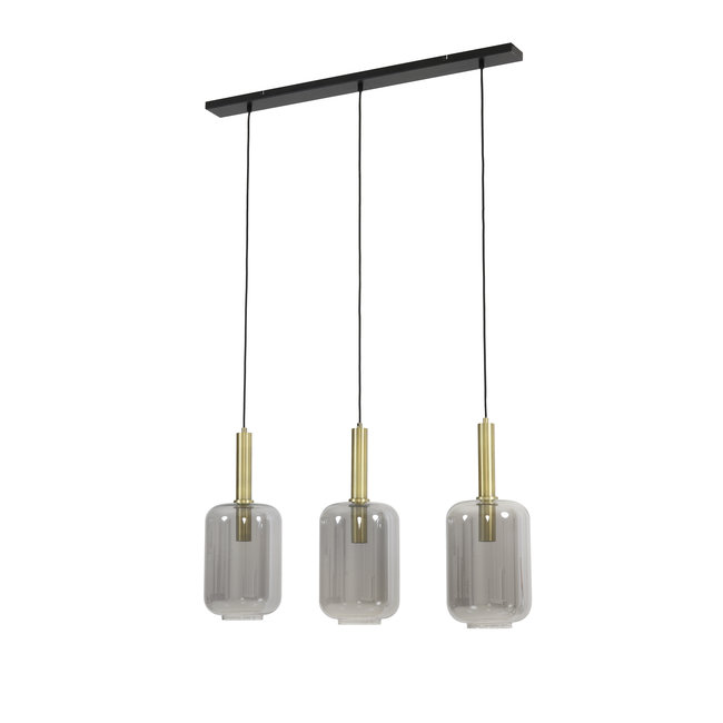 Light en Living Hanglamp 3L 100x22x32 cm LEKAR antiek brons+smoke glas
