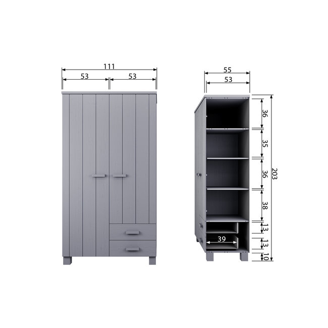Woood Dennis Kast Met Laden Grenen Betongrijs Geborsteld [fsc]