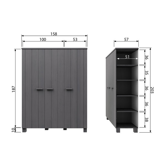 Woood Dennis 3-deurs Kast Grenen Steel Grey Geborsteld [fsc]