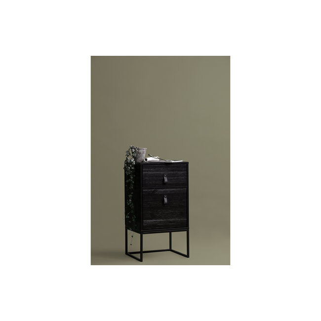 Woood Zola Nachtkastje Met Lade En Deur Geborsteld Diep Zwart[fsc]