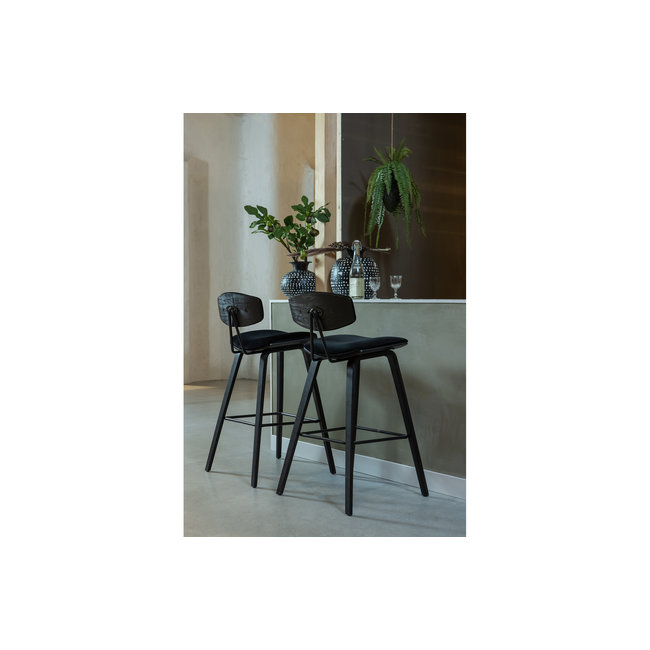 Woood Senn Barstoel Fluweel Zwart