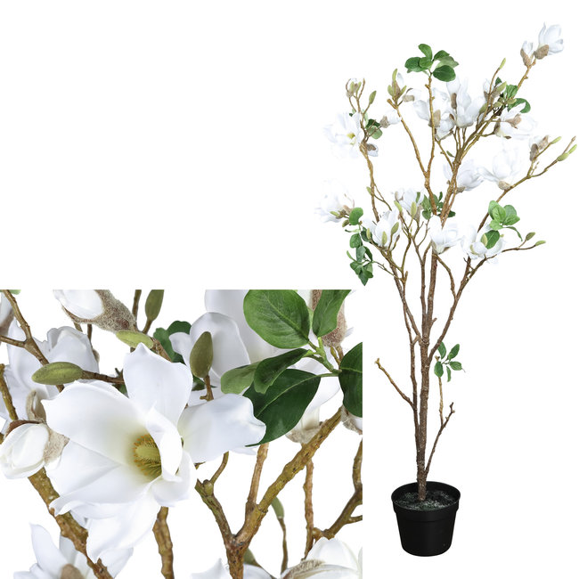 PTMD Kunstboom Magnolia wit in zwarte pot 173 cm hoog