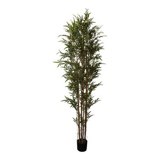 PTMD Kunstplant groene bamboo in zwarte plastic pot L