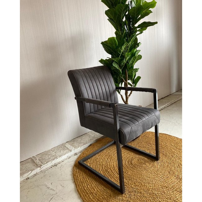 Tower Living Eetkamerstoel Ferro met armleuning - Cognac, donkerbruin, antraciet en groen