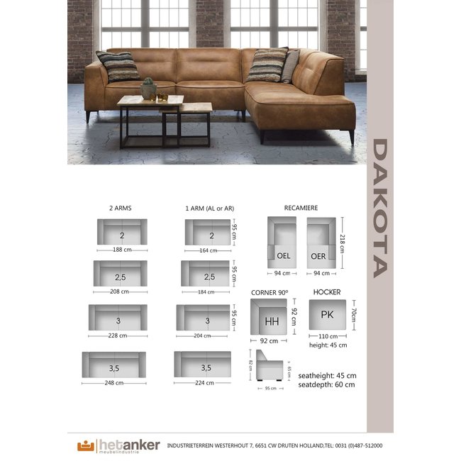 Het Anker Bank Dakota - Vele opstellingen en kleuren mogelijk